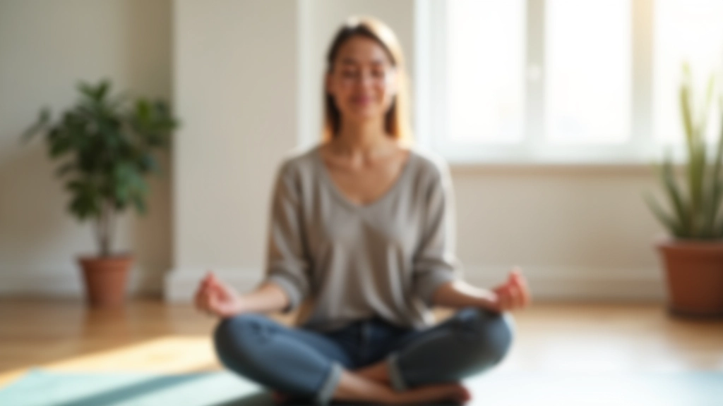 Pessoa sentada em posição meditativa num espaço calmo com luz natural, demonstrando postura de relaxamento